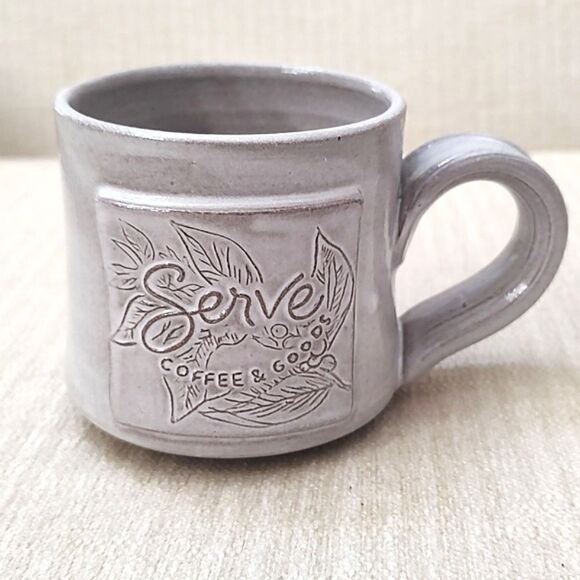 Black Oak Pottery Serve Coffee and Goods Gray Mug Drinking Cup - Picture 1 of 9